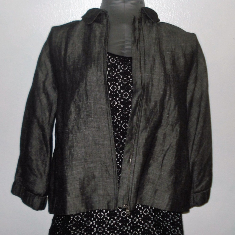 Talbots black gray linen blend 3/4 sleeve coat